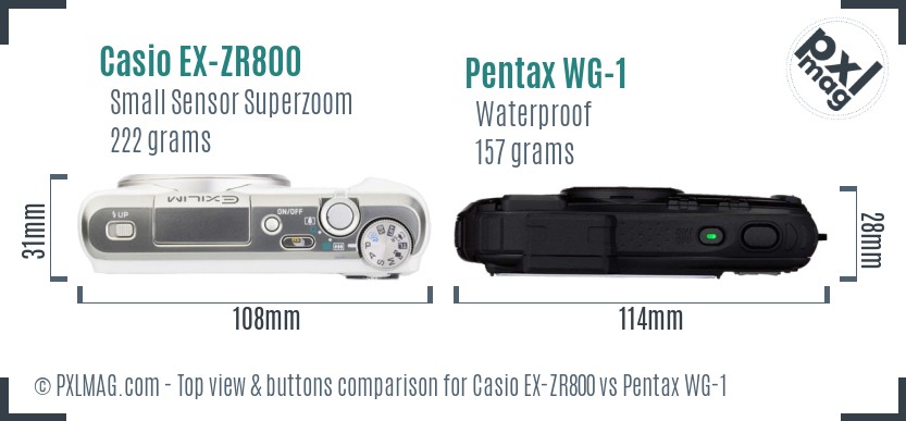 Casio EX-ZR800 vs Pentax WG-1 top view buttons comparison