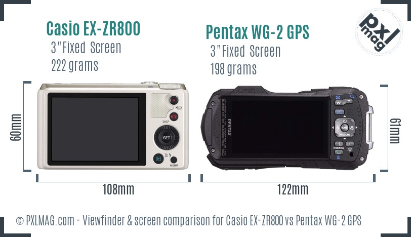 Casio EX-ZR800 vs Pentax WG-2 GPS Screen and Viewfinder comparison