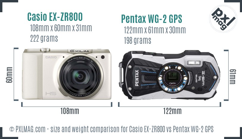 Casio EX-ZR800 vs Pentax WG-2 GPS size comparison Casio EX-ZR800 vs Pentax WG-2 GPS size comparison