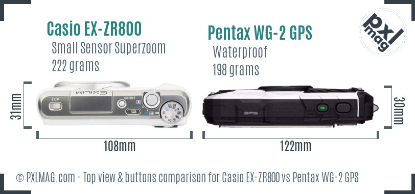 Casio EX-ZR800 vs Pentax WG-2 GPS top view buttons comparison