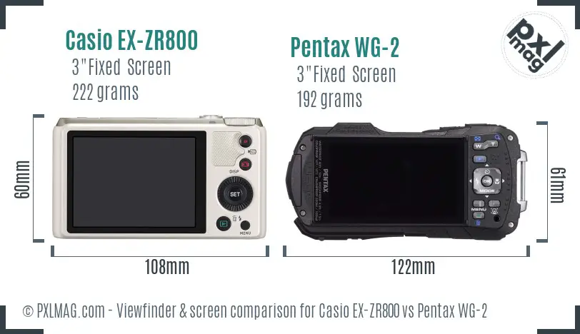 Casio EX-ZR800 vs Pentax WG-2 Screen and Viewfinder comparison