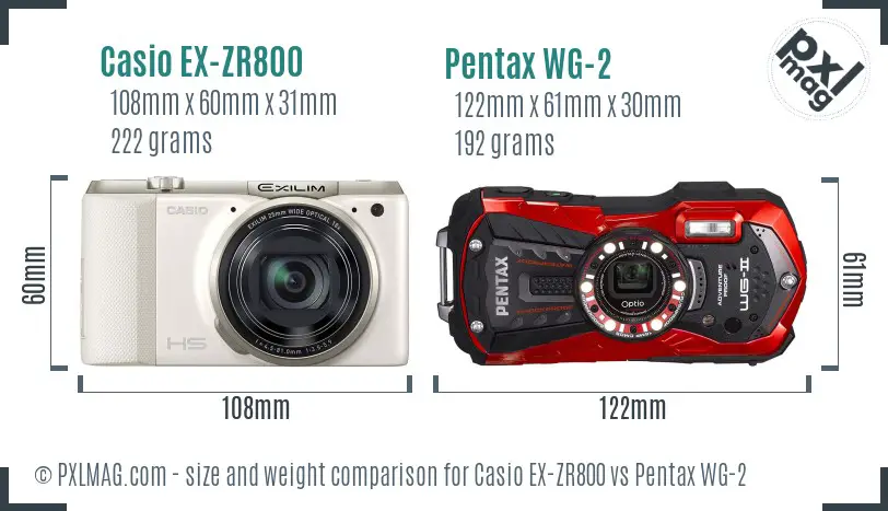 Casio EX-ZR800 vs Pentax WG-2 size comparison