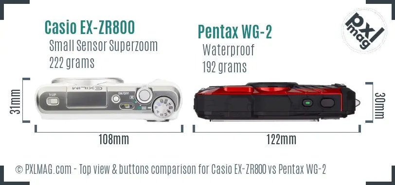 Casio EX-ZR800 vs Pentax WG-2 top view buttons comparison