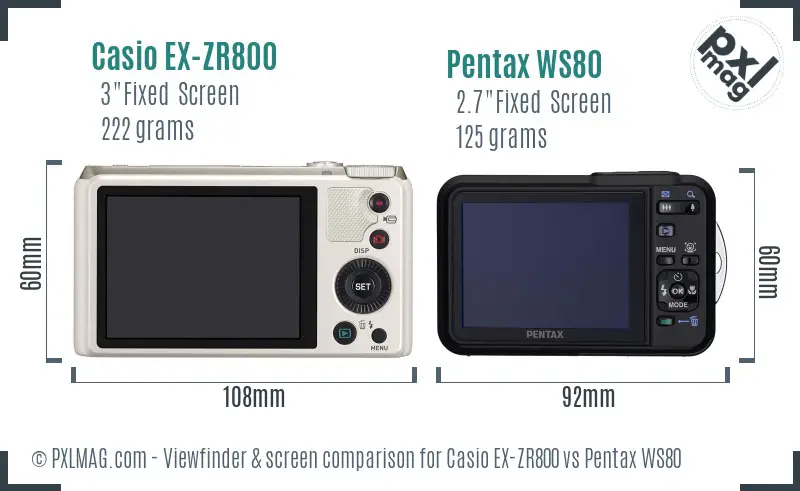 Casio EX-ZR800 vs Pentax WS80 Screen and Viewfinder comparison