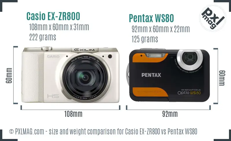 Casio EX-ZR800 vs Pentax WS80 size comparison
