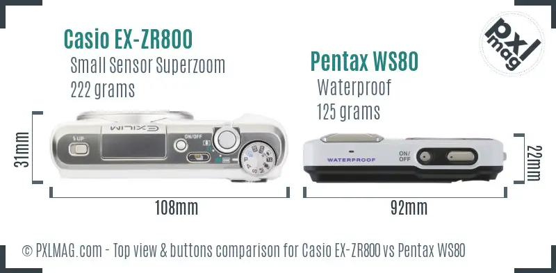 Casio EX-ZR800 vs Pentax WS80 top view buttons comparison