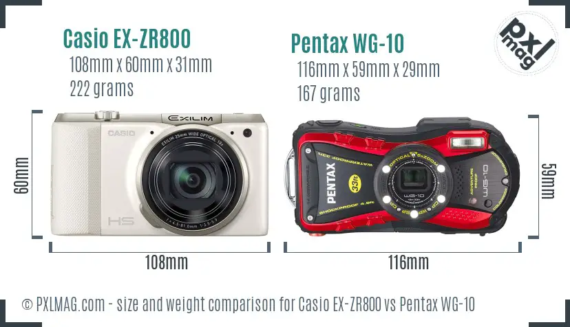 Casio EX-ZR800 vs Pentax WG-10 size comparison Casio EX-ZR800 vs Pentax WG-10 size comparison