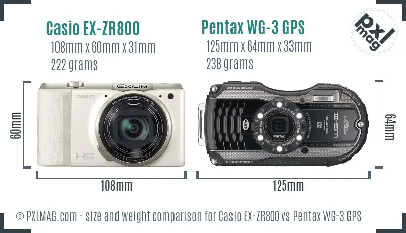 Casio EX-ZR800 vs Pentax WG-3 GPS size comparison