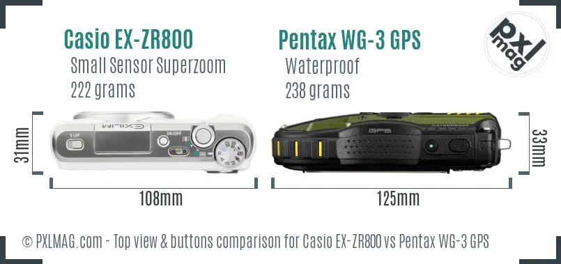 Casio EX-ZR800 vs Pentax WG-3 GPS top view buttons comparison