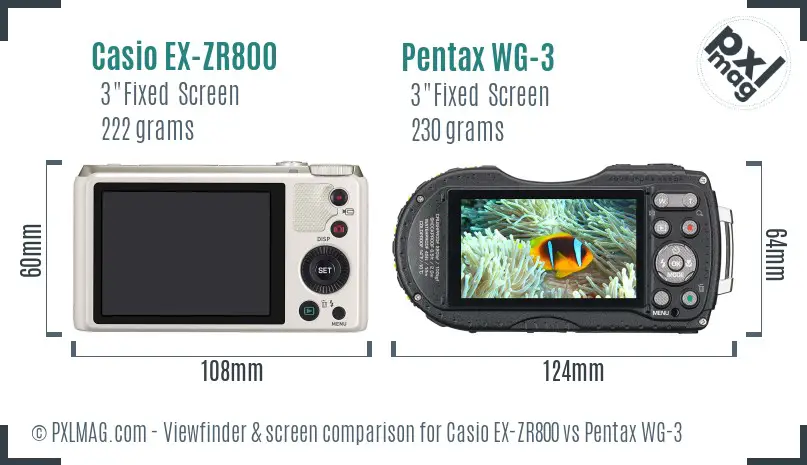 Casio EX-ZR800 vs Pentax WG-3 Screen and Viewfinder comparison