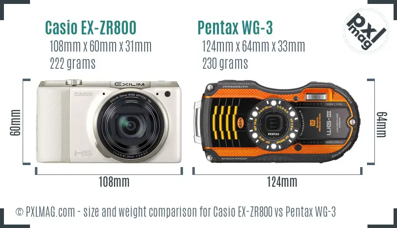 Casio EX-ZR800 vs Pentax WG-3 size comparison