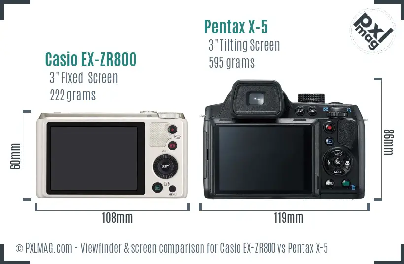 Casio EX-ZR800 vs Pentax X-5 Screen and Viewfinder comparison