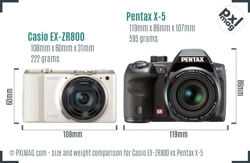 Casio EX-ZR800 vs Pentax X-5 size comparison