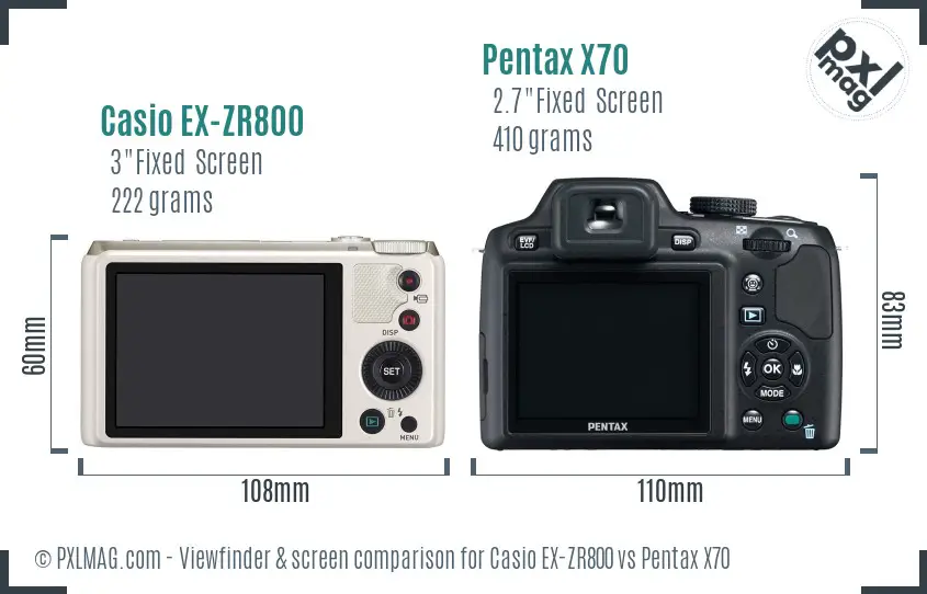 Casio EX-ZR800 vs Pentax X70 Screen and Viewfinder comparison