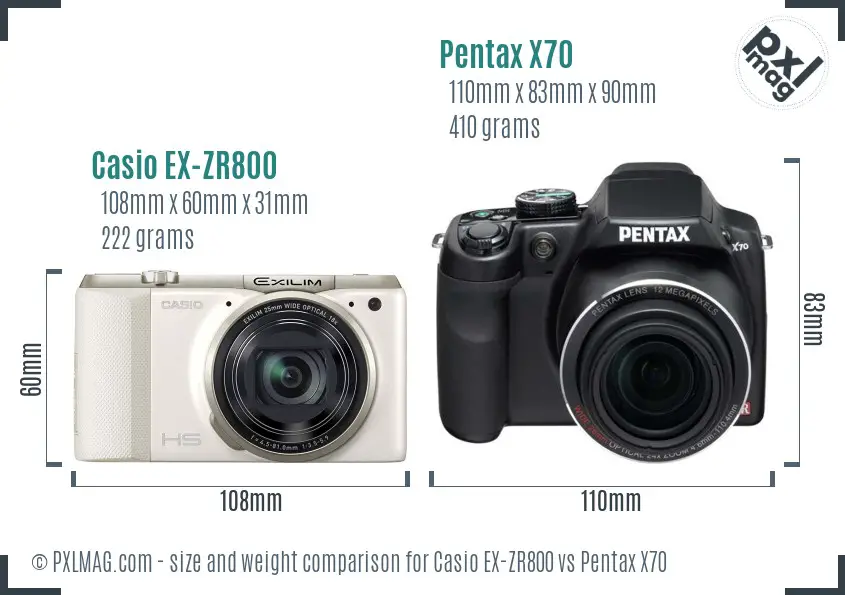 Casio EX-ZR800 vs Pentax X70 size comparison