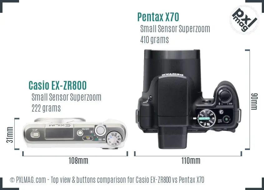 Casio EX-ZR800 vs Pentax X70 top view buttons comparison