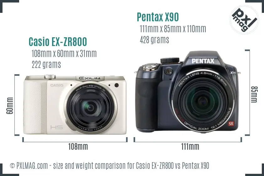 Casio EX-ZR800 vs Pentax X90 size comparison