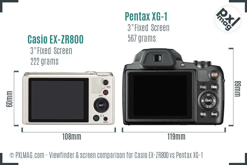 Casio EX-ZR800 vs Pentax XG-1 Screen and Viewfinder comparison