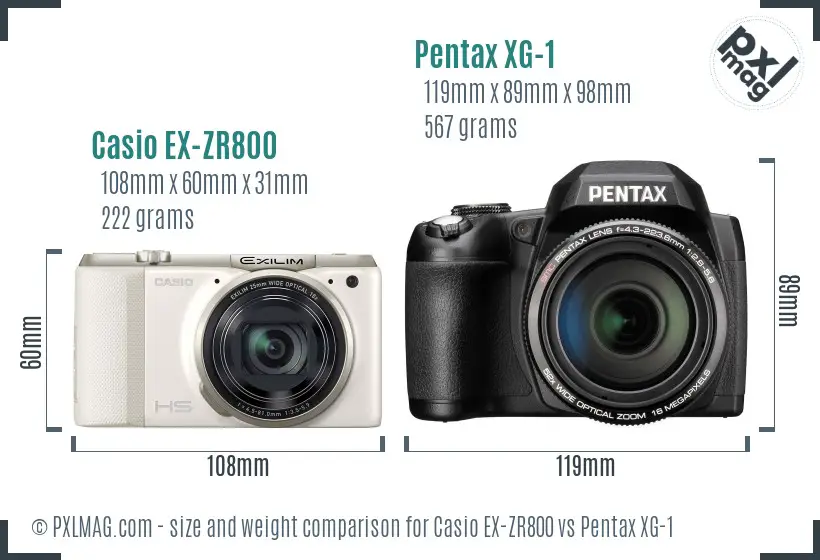 Casio EX-ZR800 vs Pentax XG-1 size comparison