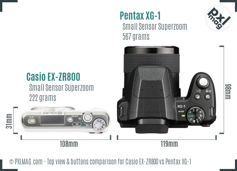 Casio EX-ZR800 vs Pentax XG-1 top view buttons comparison