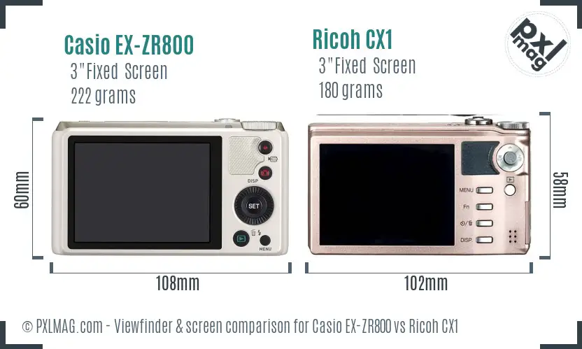 Casio EX-ZR800 vs Ricoh CX1 Screen and Viewfinder comparison