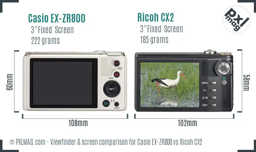 Casio EX-ZR800 vs Ricoh CX2 Screen and Viewfinder comparison