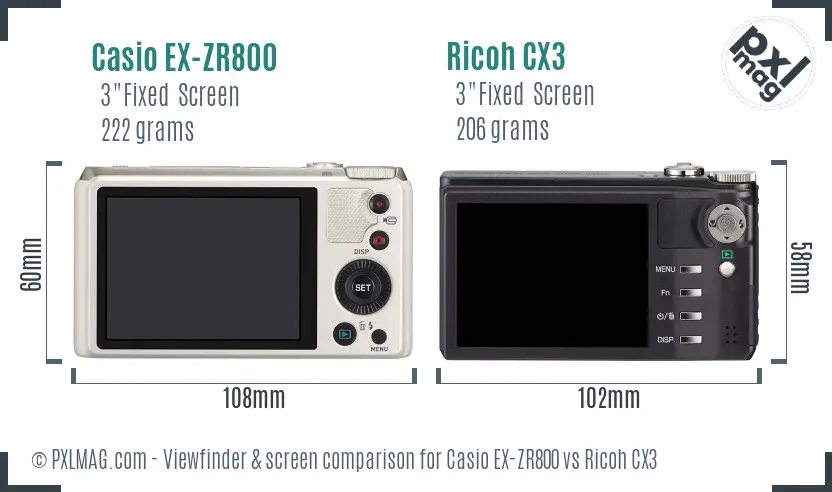 Casio EX-ZR800 vs Ricoh CX3 Screen and Viewfinder comparison