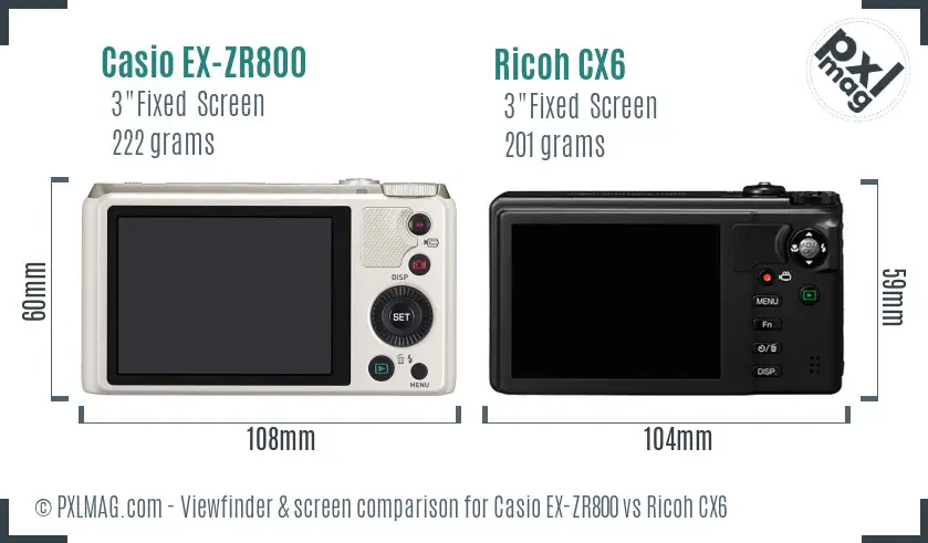 Casio EX-ZR800 vs Ricoh CX6 Screen and Viewfinder comparison