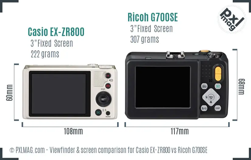 Casio EX-ZR800 vs Ricoh G700SE Screen and Viewfinder comparison