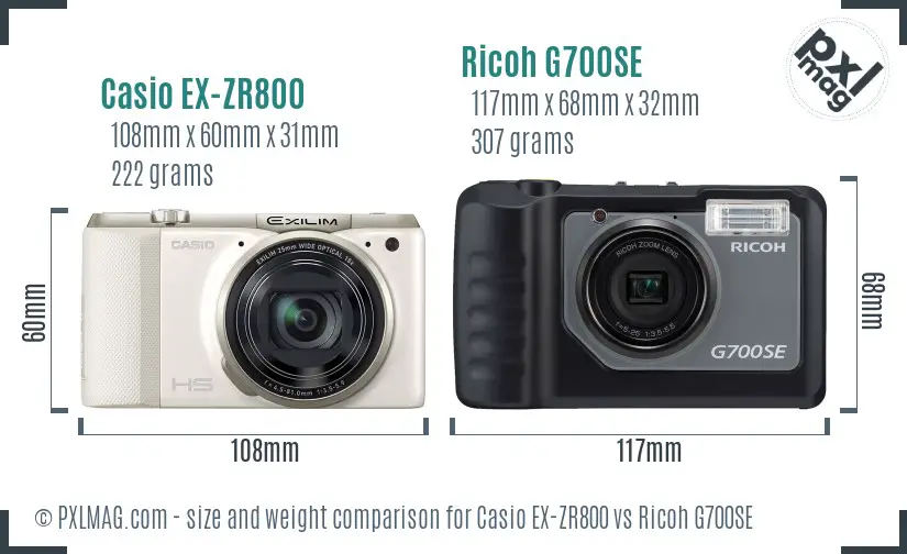 Casio EX-ZR800 vs Ricoh G700SE size comparison
