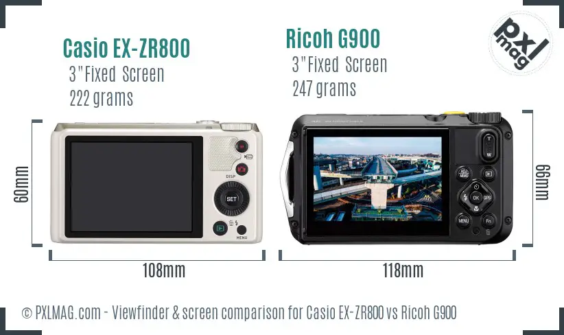 Casio EX-ZR800 vs Ricoh G900 Screen and Viewfinder comparison