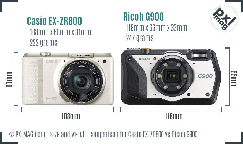 Casio EX-ZR800 vs Ricoh G900 size comparison