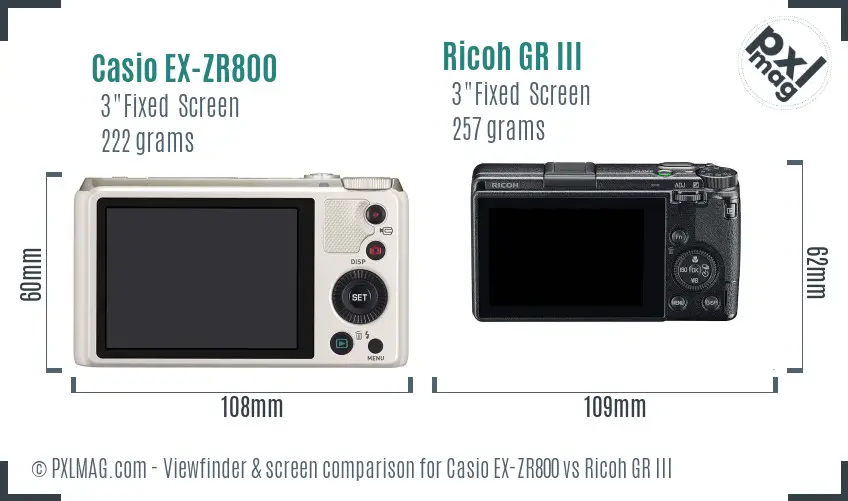 Casio EX-ZR800 vs Ricoh GR III Screen and Viewfinder comparison Casio EX-ZR800 vs Ricoh GR III Screen and Viewfinder comparison