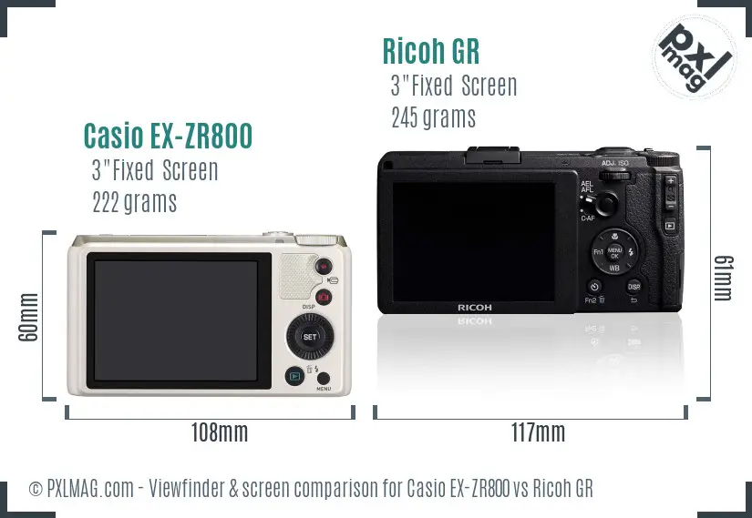 Casio EX-ZR800 vs Ricoh GR Screen and Viewfinder comparison