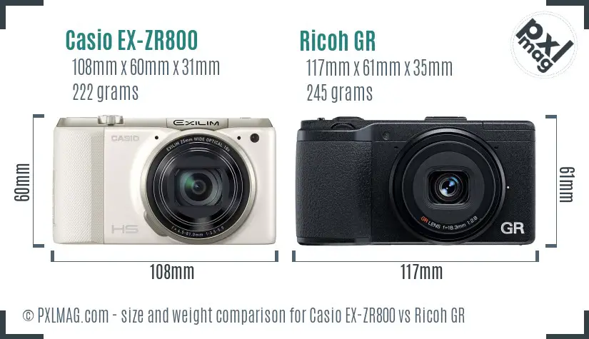 Casio EX-ZR800 vs Ricoh GR size comparison