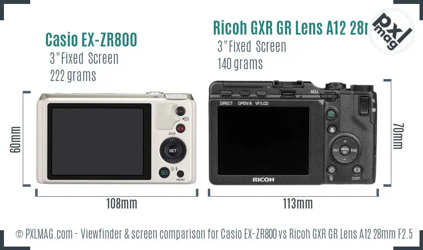 Casio EX-ZR800 vs Ricoh GXR GR Lens A12 28mm F2.5 Screen and Viewfinder comparison Casio EX-ZR800 vs Ricoh GXR GR Lens A12 28mm F2.5 Screen and Viewfinder comparison