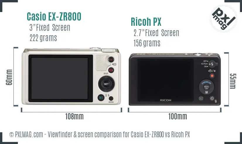 Casio EX-ZR800 vs Ricoh PX Screen and Viewfinder comparison Casio EX-ZR800 vs Ricoh PX Screen and Viewfinder comparison