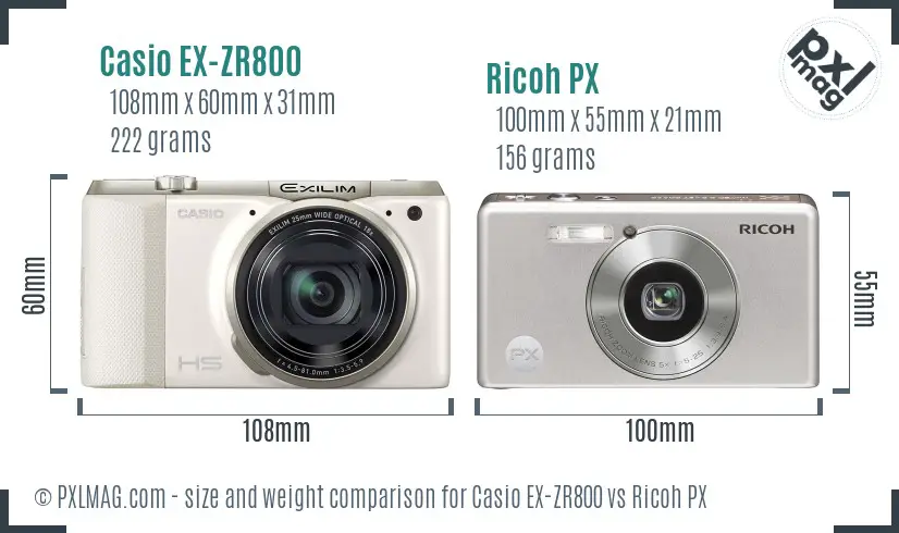 Casio EX-ZR800 vs Ricoh PX size comparison Casio EX-ZR800 vs Ricoh PX size comparison
