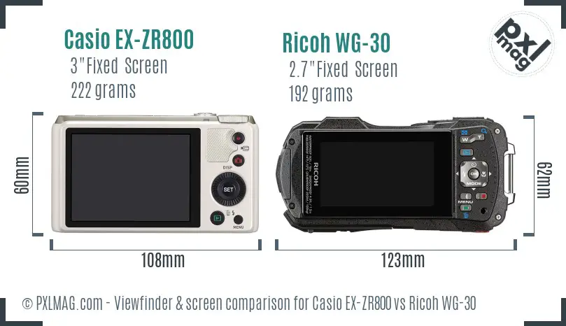 Casio EX-ZR800 vs Ricoh WG-30 Screen and Viewfinder comparison