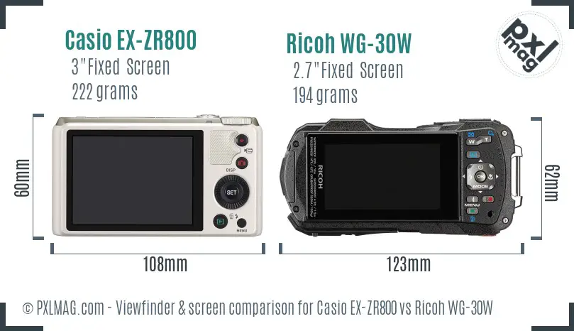 Casio EX-ZR800 vs Ricoh WG-30W Screen and Viewfinder comparison