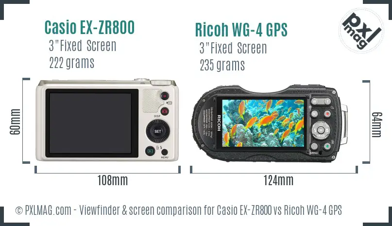 Casio EX-ZR800 vs Ricoh WG-4 GPS Screen and Viewfinder comparison