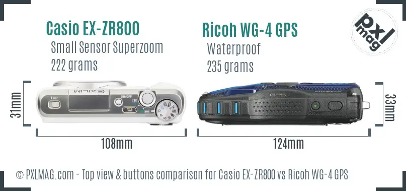 Casio EX-ZR800 vs Ricoh WG-4 GPS top view buttons comparison