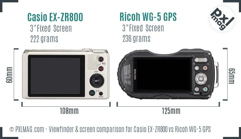 Casio EX-ZR800 vs Ricoh WG-5 GPS Screen and Viewfinder comparison
