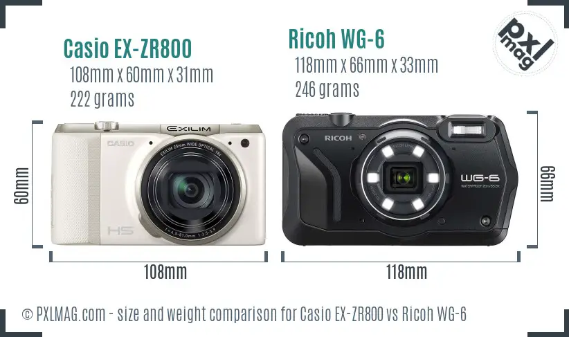 Casio EX-ZR800 vs Ricoh WG-6 size comparison