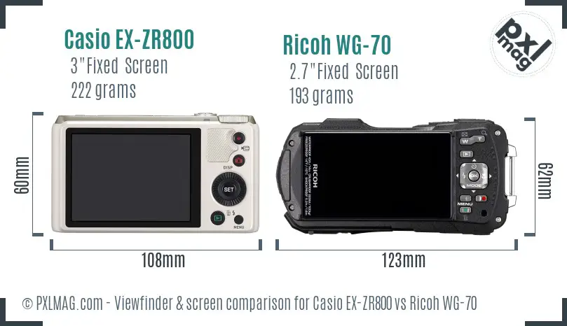 Casio EX-ZR800 vs Ricoh WG-70 Screen and Viewfinder comparison