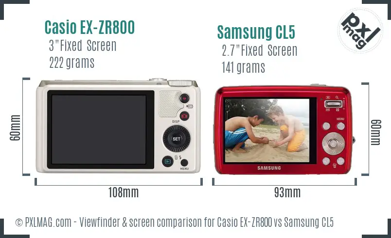 Casio EX-ZR800 vs Samsung CL5 Screen and Viewfinder comparison