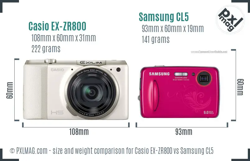 Casio EX-ZR800 vs Samsung CL5 size comparison