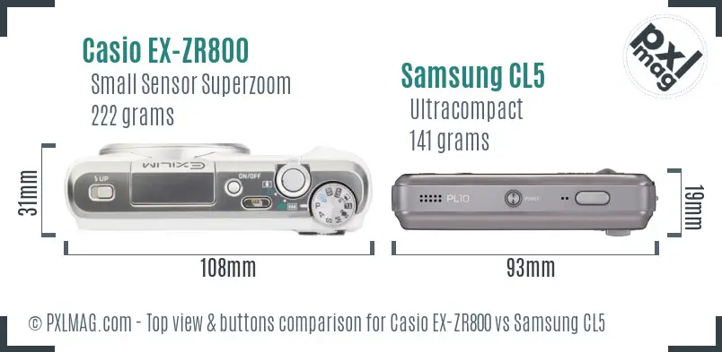 Casio EX-ZR800 vs Samsung CL5 top view buttons comparison