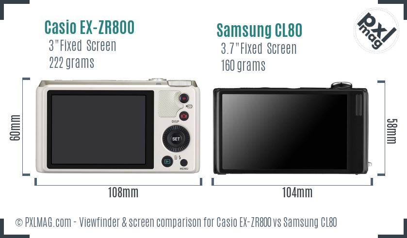 Casio EX-ZR800 vs Samsung CL80 Screen and Viewfinder comparison