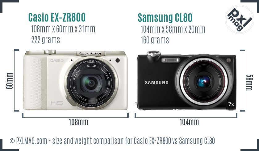 Casio EX-ZR800 vs Samsung CL80 size comparison